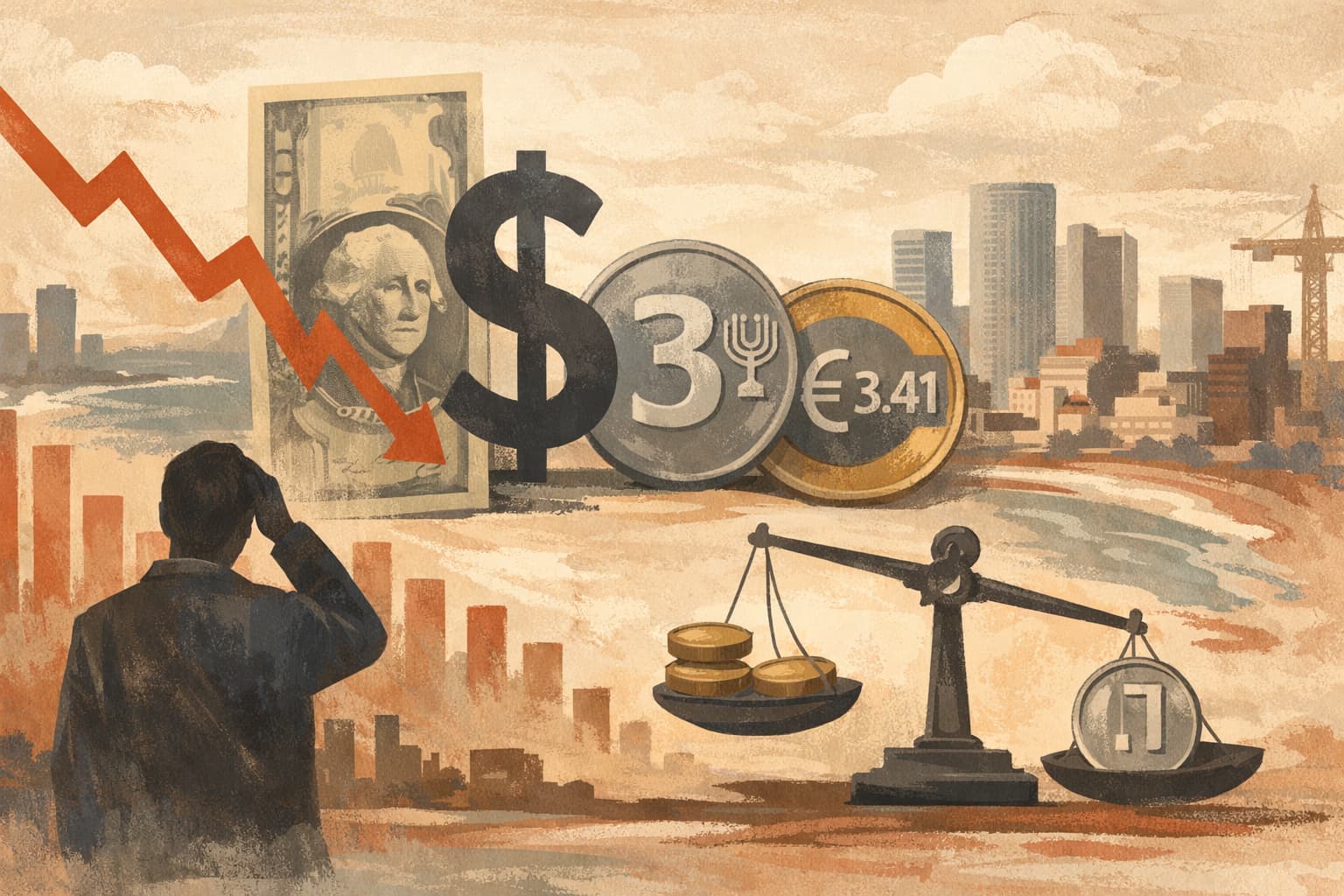 Tel Aviv Stocks Fall Again as Dollar Climbs to 3 Shekels