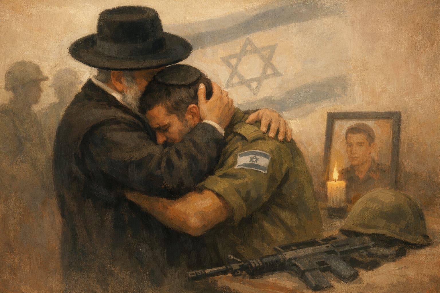 Haredi rabbi embraces fallen soldier's brother, expresses deep solidarity on army service debate