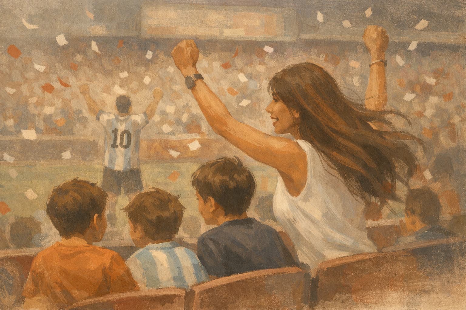 Antonela Messi celebrates as Lionel Messi sets new World Cup scoring record