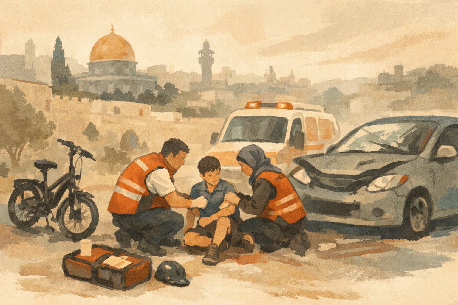 15-Year-Old Lightly Hurt in Jerusalem Car and E-Bike Collision