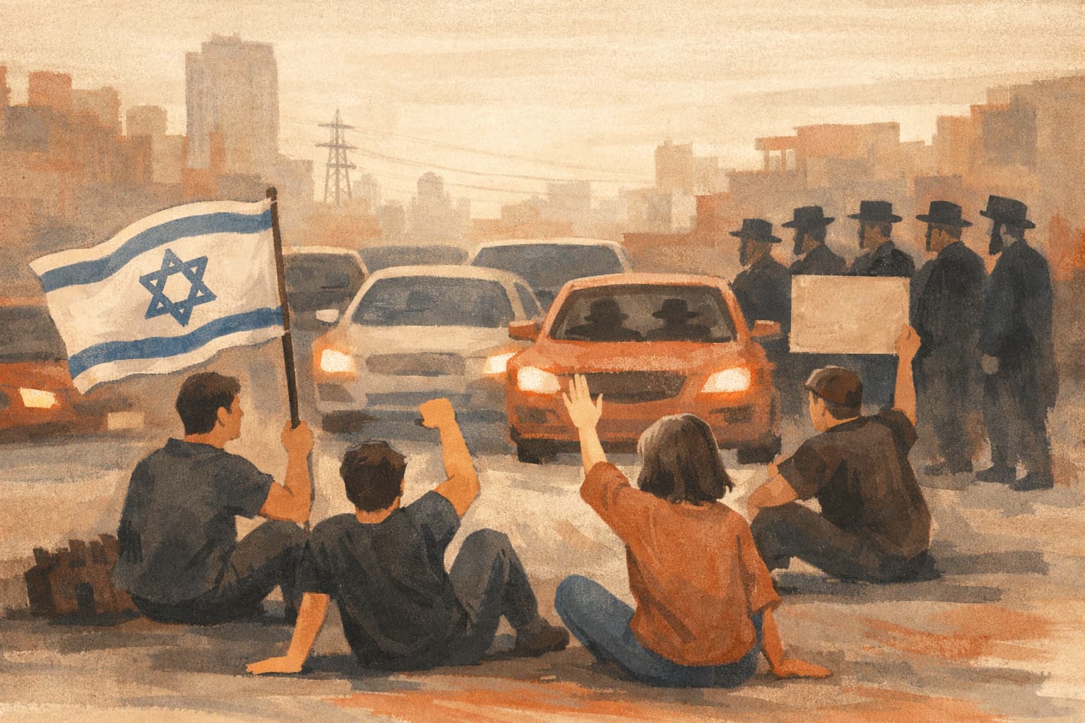 Secular protesters block cars in Bnei Brak over ultra-Orthodox draft protest