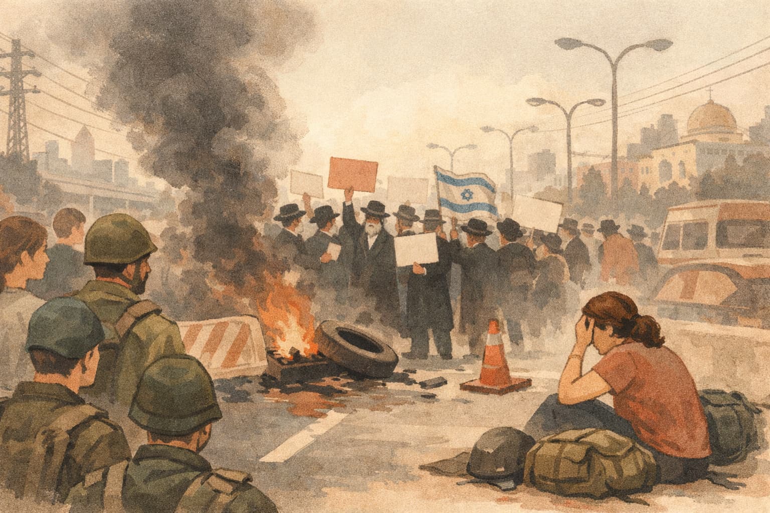 Hundreds Block Bnei Brak Roads in Protest Over Haredi Draft Exemptions