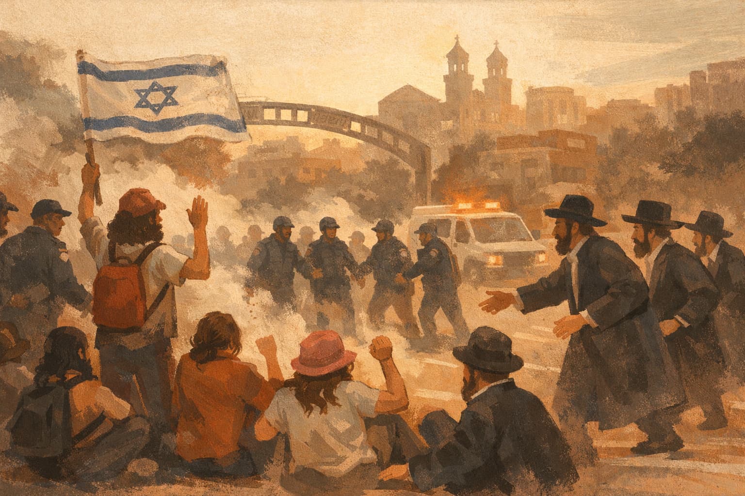 Left-wing protesters try to block entrance to Bnei Brak before Shabbat