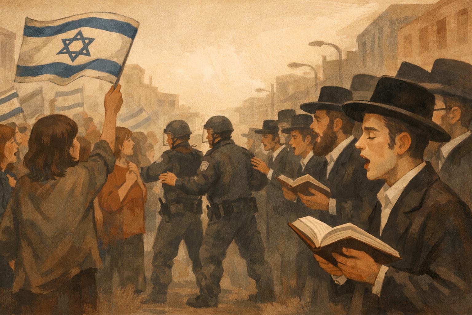 Hymns Turn Political as Protesters and Yeshiva Students Face Off in Bnei Brak