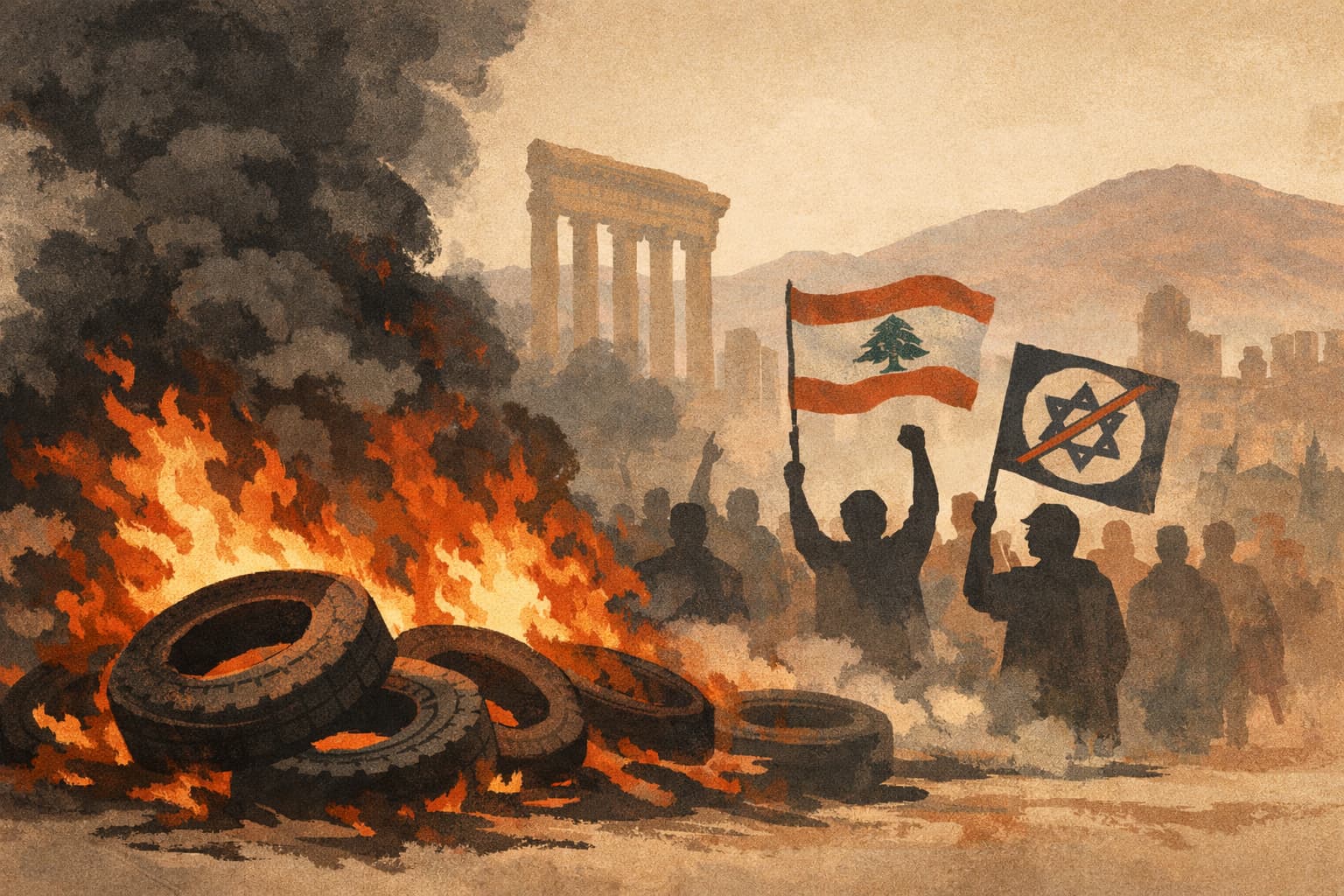 Protesters Burn Tires in Lebanon Against Framework Agreement with Israel