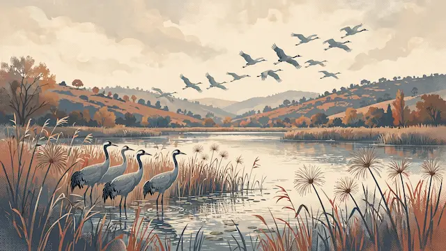 First Cranes of Season Arrive at Hula Valley Bird Sanctuary
