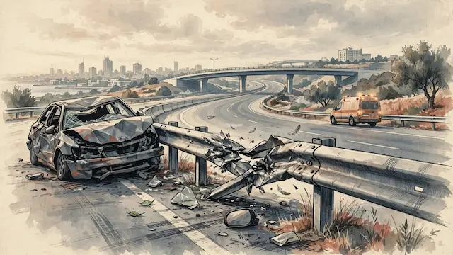 Three Injured in Highway Barrier Crash in Central Israel