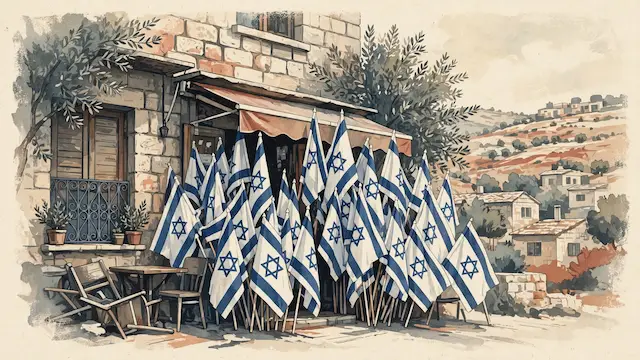 Israeli Settlers Block Palestinian Cafe Entrance With Dozens of Flags