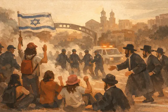 Left-wing protesters try to block entrance to Bnei Brak before Shabbat