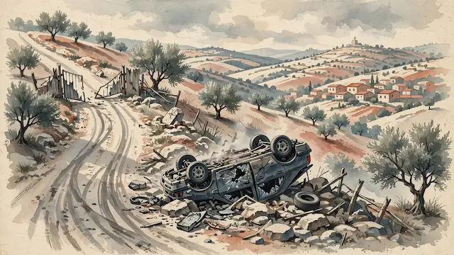 Settlers Suspected of Stealing Palestinian Car, Causing Accident in Samaria