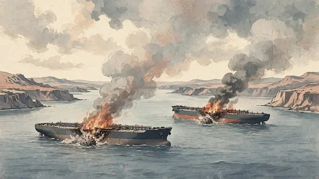 Two Oil Tankers Catch Fire in Strait of Hormuz After Striking Mines