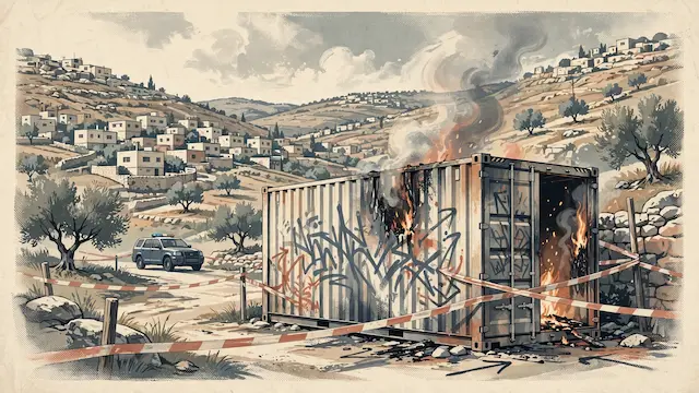 Israelis Vandalize, Set Fire to Container Near Hebron