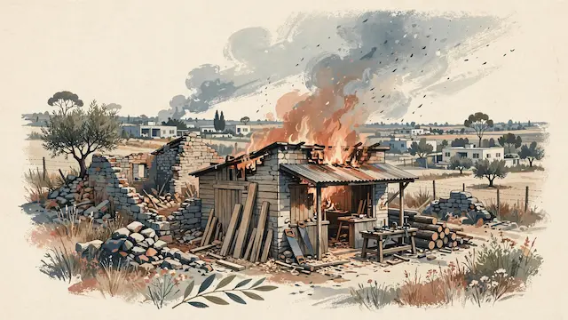 Fire Engulfs Restored Carpentry Shop in Kibbutz Be'eri