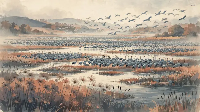Thousands of Cranes Arrive at Agamon Hula Nature Reserve