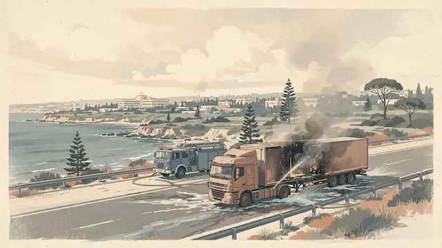 Truck Catches Fire on Coastal Highway Near Hadera
