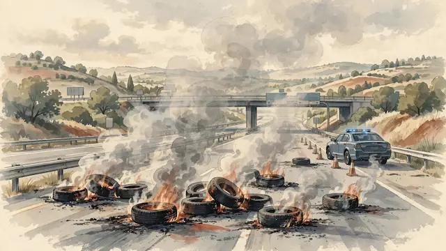 Burning Tires Block Highway 6 Amid Protest