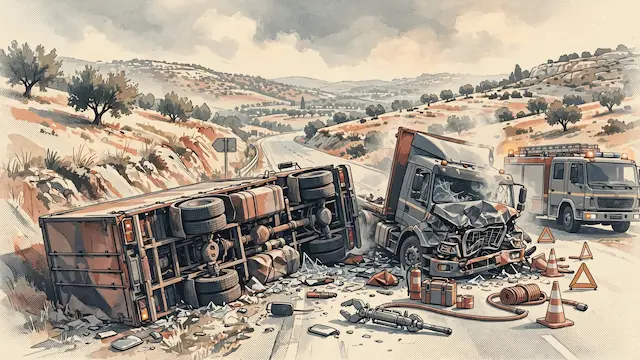 Driver Rescued in Critical Condition After Truck Overturns in West Bank